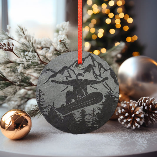 Snowboarding Ornament | 3" Snowboard Adventure Ornament | Personalized Rustic Christmas Slate Ornament