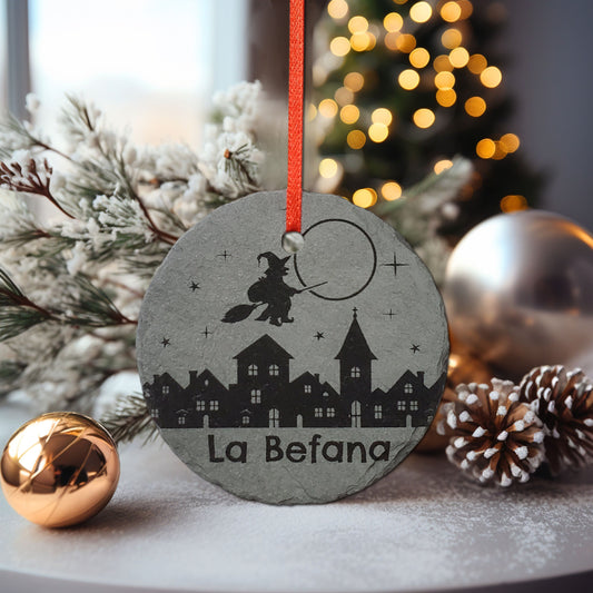 La Befana Christmas Ornament | Personalized Italy Rustic Slate Ornament | Italian Christmas Traditions