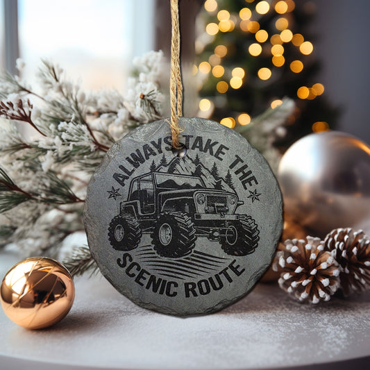 Offroad 4x4 Ornament | 3" Rubicon Jeep Trail Adventure Ornament | Personalized Rustic Christmas Slate Ornament | 4-Wheeling Moab off-roading