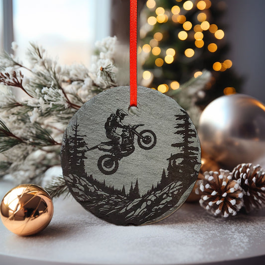 Dirt Bike Ornament | 3" Motocross Adventure Ornament | Personalized  Rustic Christmas Slate Ornament | Offroad