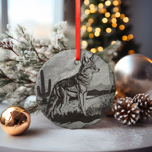 Desert Coyote Ornament | 3" Prairie Wolf Nature Ornament | Personalized  Rustic Christmas Slate Animal Ornament American Jackal