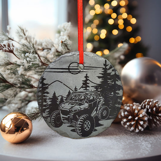 Side by Side Offroad Ornament | 3" UTV Sport Utility Christmas Ornament SxS | Personalized Rustic Christmas Slate Ornament | Polaris RZR ATV