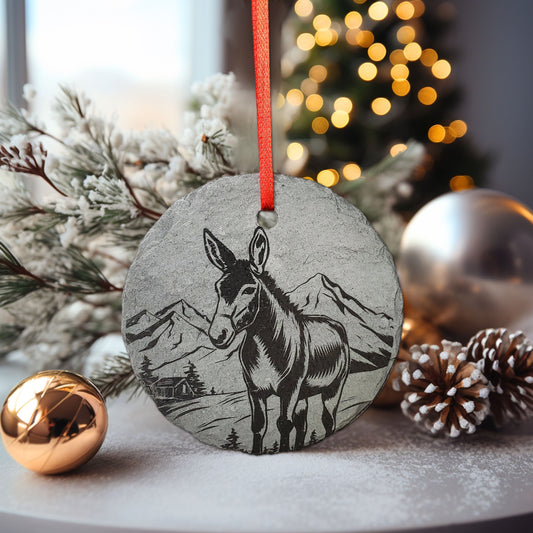 Donkey Ornament | 3" Burro Ornament | Personalized Rustic Christmas Slate Animal Ornament  | Custom Mule Decoration Southwestern Desert