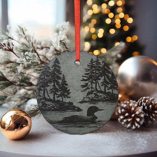 Loon Lake Ornament | 3" Maine Nature Ornament | Personalized  Rustic Christmas Slate Bird Ornament