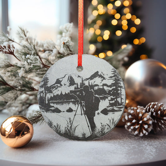 Nature Photographer Ornament | 3" Custom Male Photography Ornament | Personalized Rustic Christmas Slate Ornament Camera Gift tag