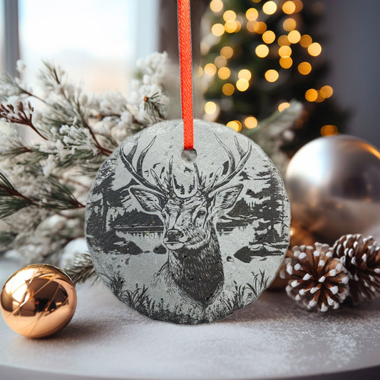 Deer Buck Ornament | 3" Maine Nature Ornament | Personalized Wild Animal Rustic Christmas Slate Custom Hunting Ornament