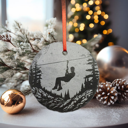 Zipline Ornament | 3" Custom Male Zip Line Ornament | Personalized Christmas Slate Ornament Zip Wire Travel Vacation Ziplining Gift tag