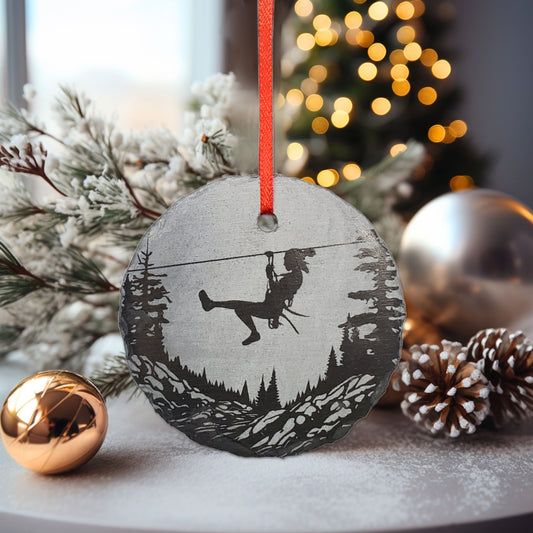 Zipline Ornament | 3" Custom Female Zip Line Ornament | Personalized Christmas Slate Ornament Zip Wire Travel Vacation Ziplining Gift tag