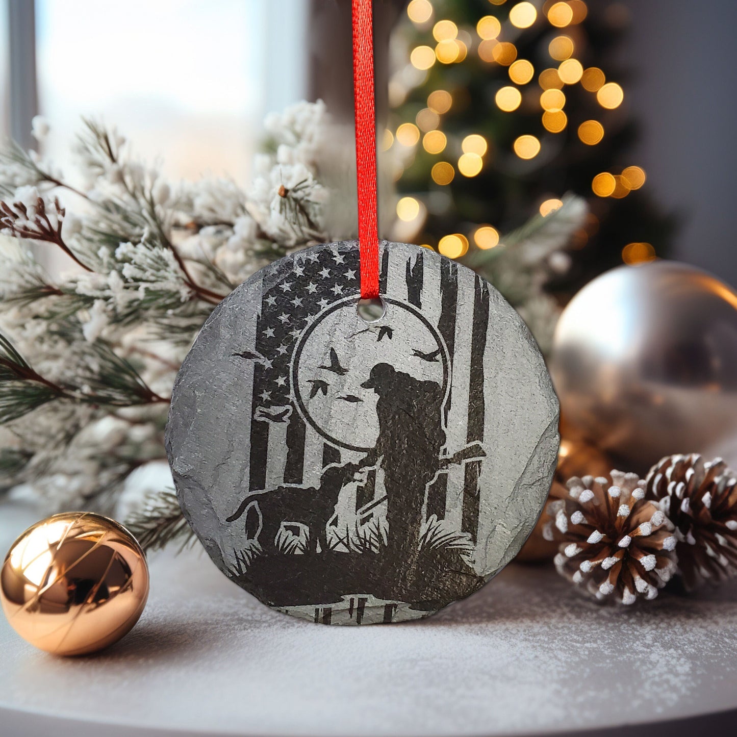 Duck Hunting Ornament | 3" Bird Dog Sportsman Ornament | Personalized  Rustic Christmas Slate | Custom Duck Hunter