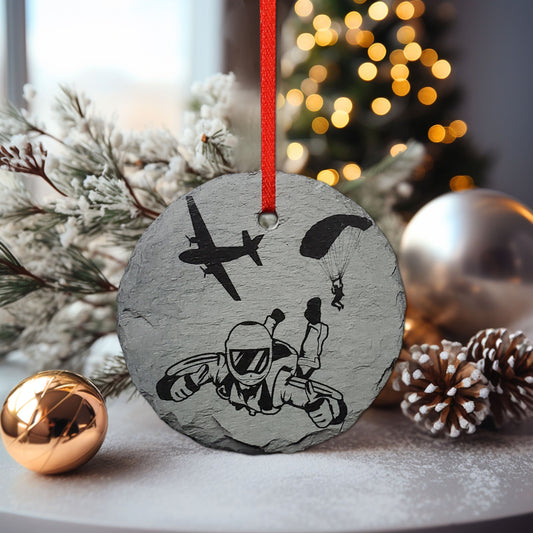 Skydiving Ornament | 3" Parachuting Adventure Ornament | Personalized Rustic Christmas Slate Gift Custom Skydiver Ornament | Love Skydive