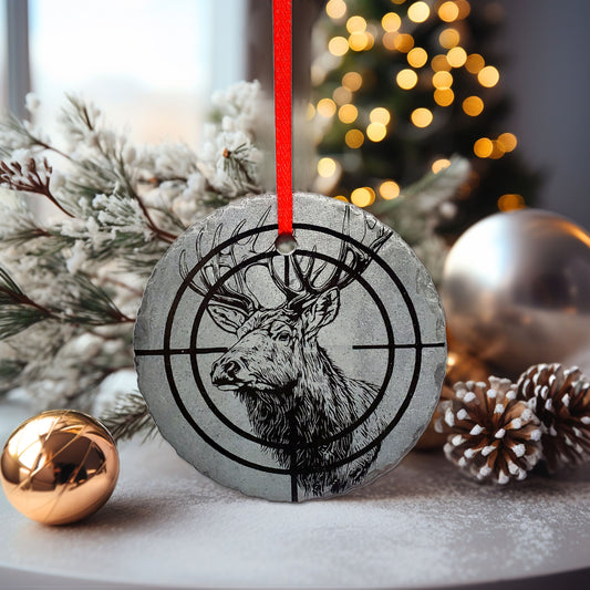 Elk Hunting Ornament | 3" First Elk Sportsman Ornament | Personalized Rustic Christmas Slate | Custom  Elk Hunter Crosshairs