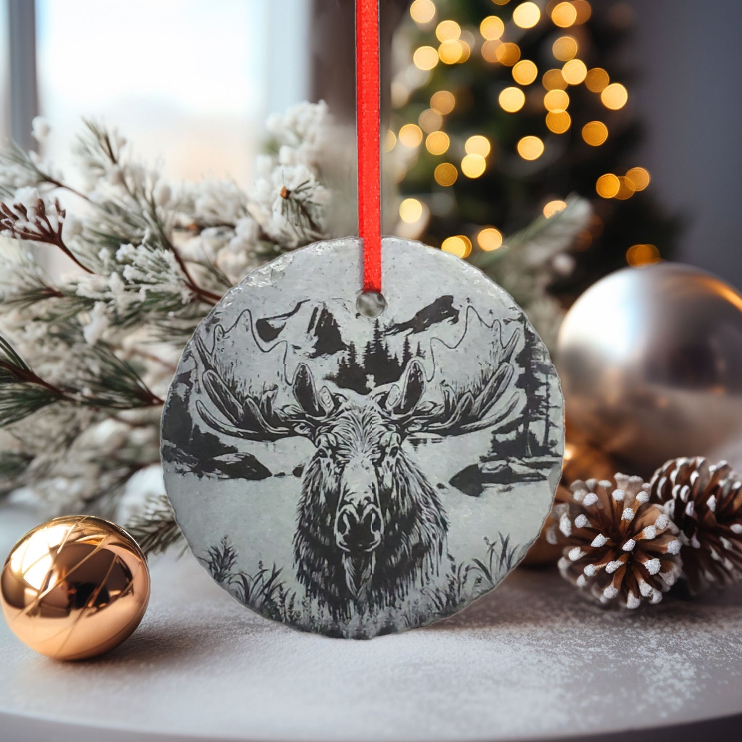 Moose Ornament | 3" Maine Nature Ornament | Personalized  Rustic Christmas Slate Custom Hunting Ornament