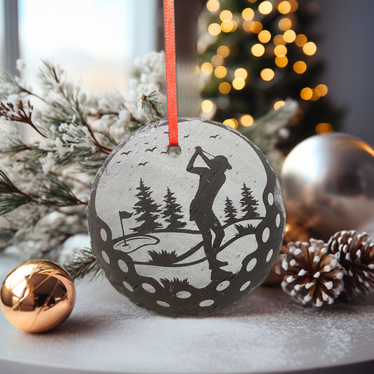 Golf Ornament | 3" Custom Female Golfing Ornament | Personalized Golfer Christmas Slate Ornament Golf Course Gift tag