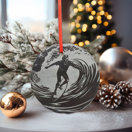 Surfing Ornament | 3" Custom Surfer Ornament | Personalized Christmas Slate Ornament  Wave Surf Gift tag