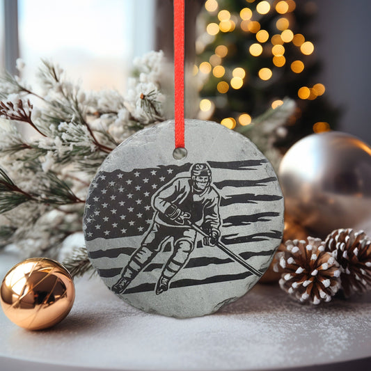 Ice Hockey Ornament | 3" Winter Sport Ornament | Personalized Rustic Christmas Skating Decoration Custom Hockey Lover gift