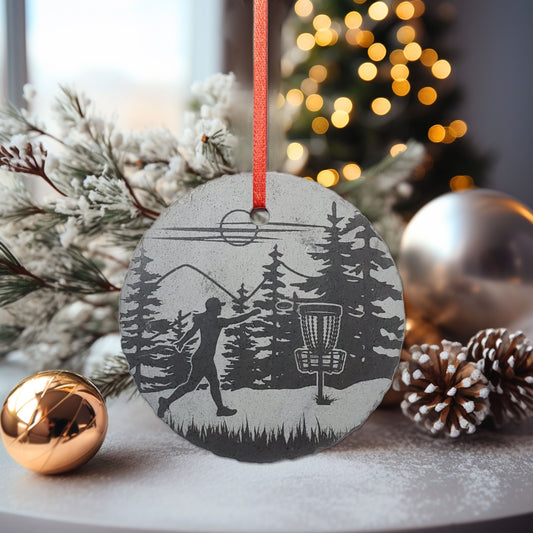 Disc Golf Ornament | 3" Custom Female Disc Golfing Ornament | Personalized Golfer Christmas Slate Ornament Disc Golf Course Gift tag